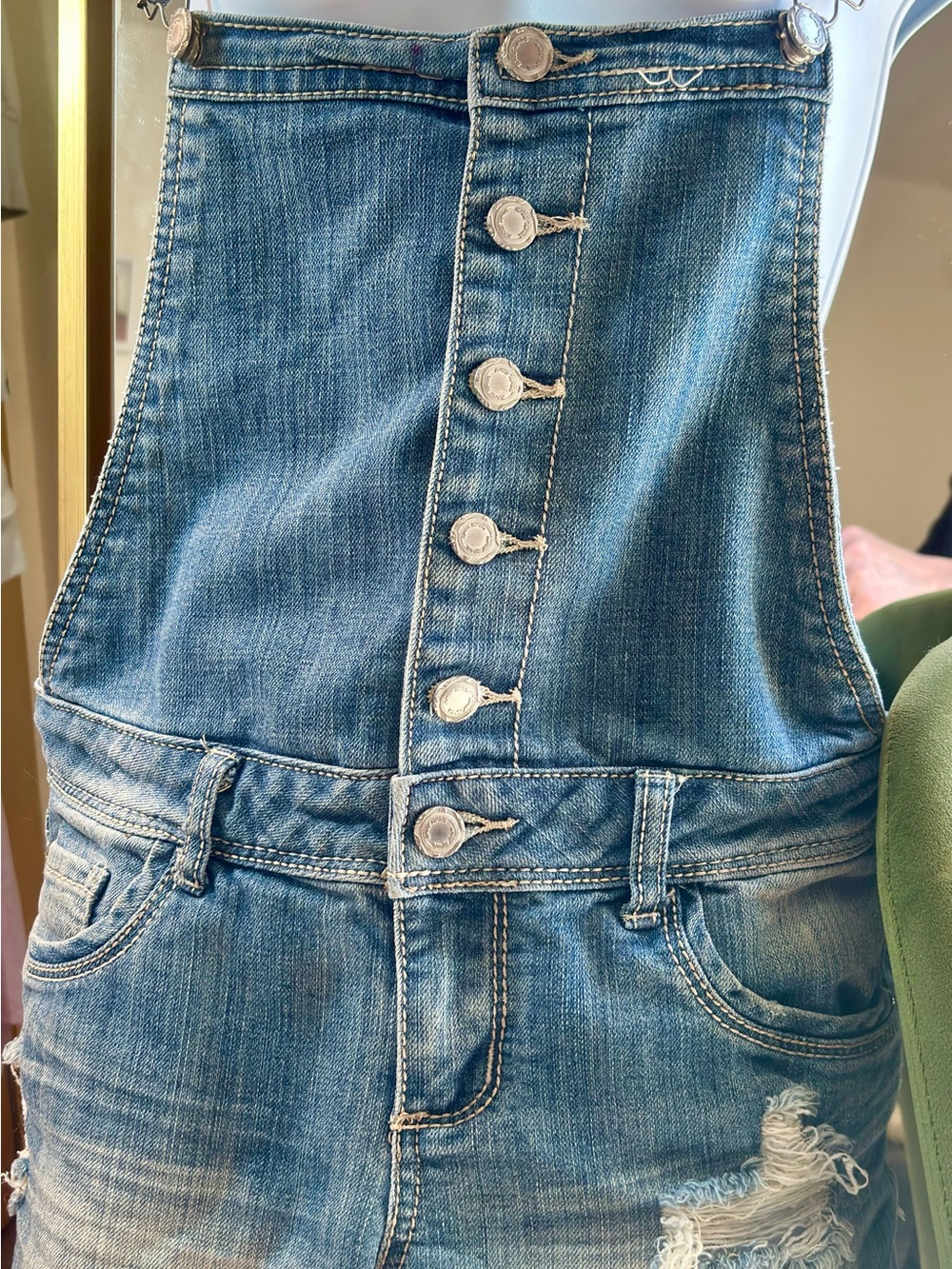 Almost Famous Blue Denim Short Overalls with Button Front